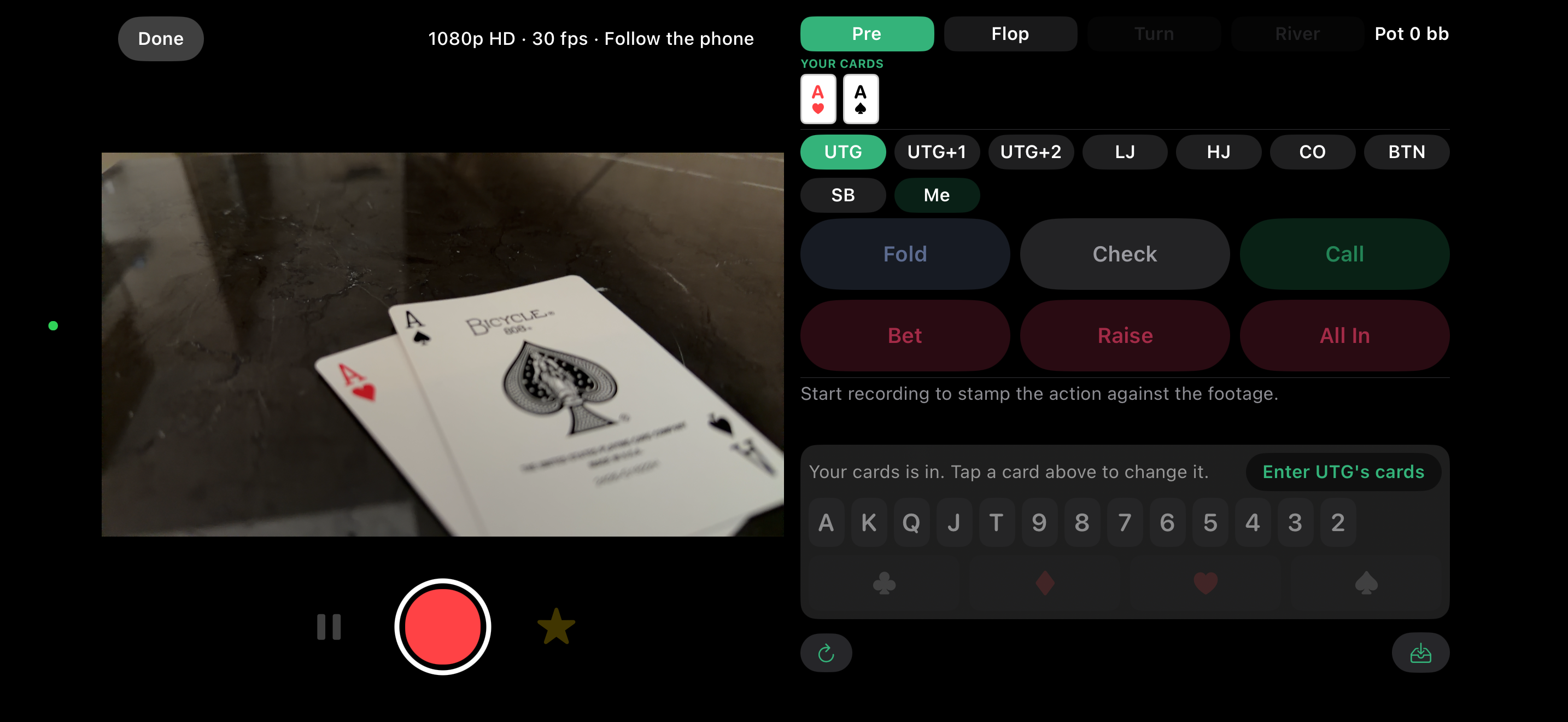 The recorder in landscape: the camera on the left, the hand being logged on the right